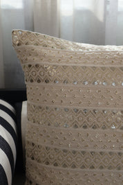 Beige Silver Gold Sequence Cushion Cover (Set of 2)