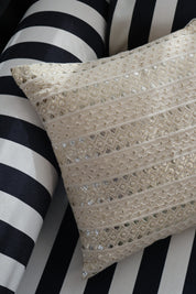 Beige Silver Gold Sequence Cushion Cover (Set of 2)