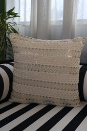 Beige Silver Gold Sequence Cushion Cover (Set of 2)