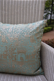 Blue Silver Peacock Cushion Cover (Set of 2)
