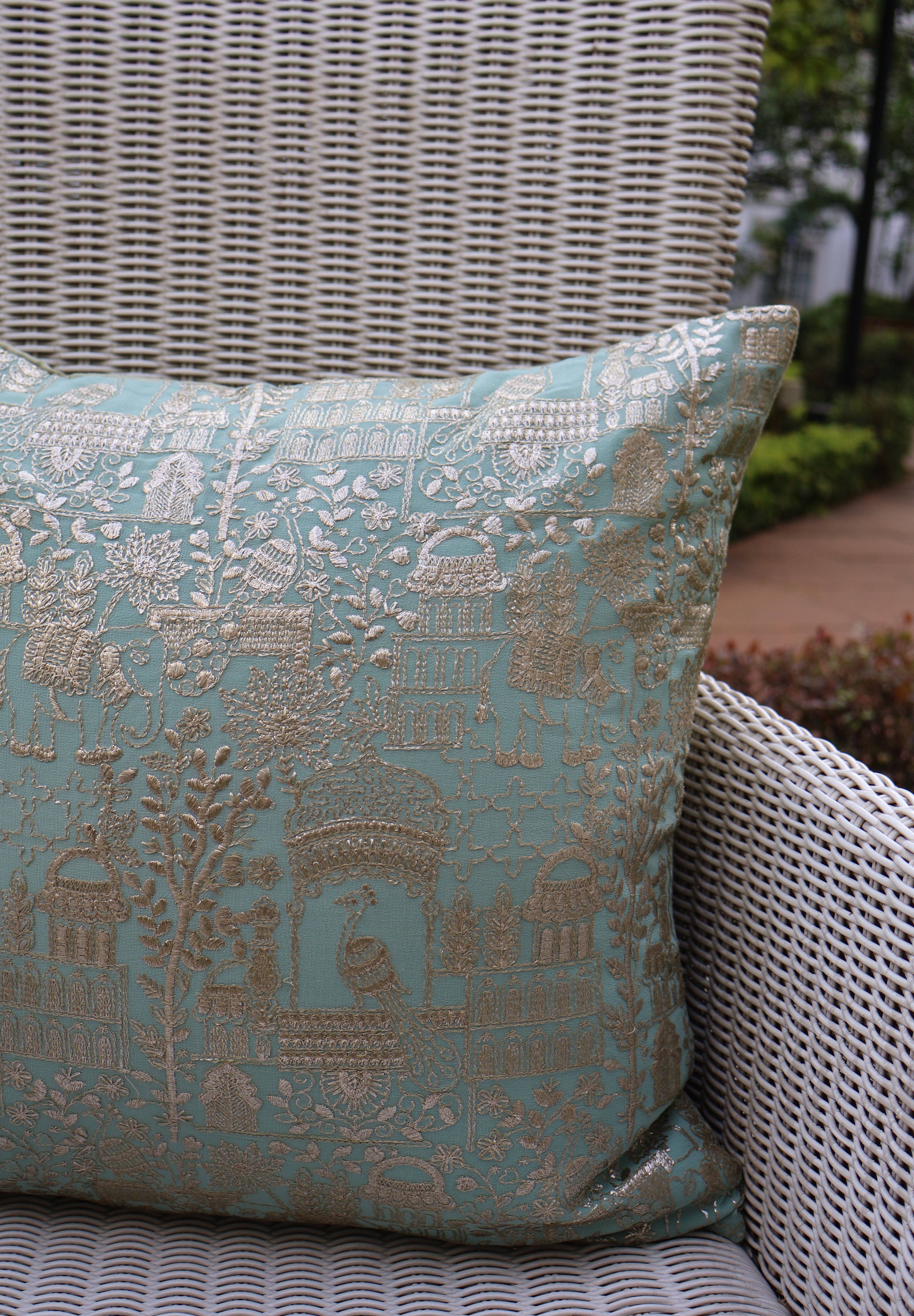 Blue Silver Peacock Cushion Cover (Set of 2)