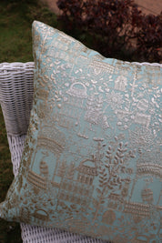 Blue Silver Peacock Cushion Cover (Set of 2)