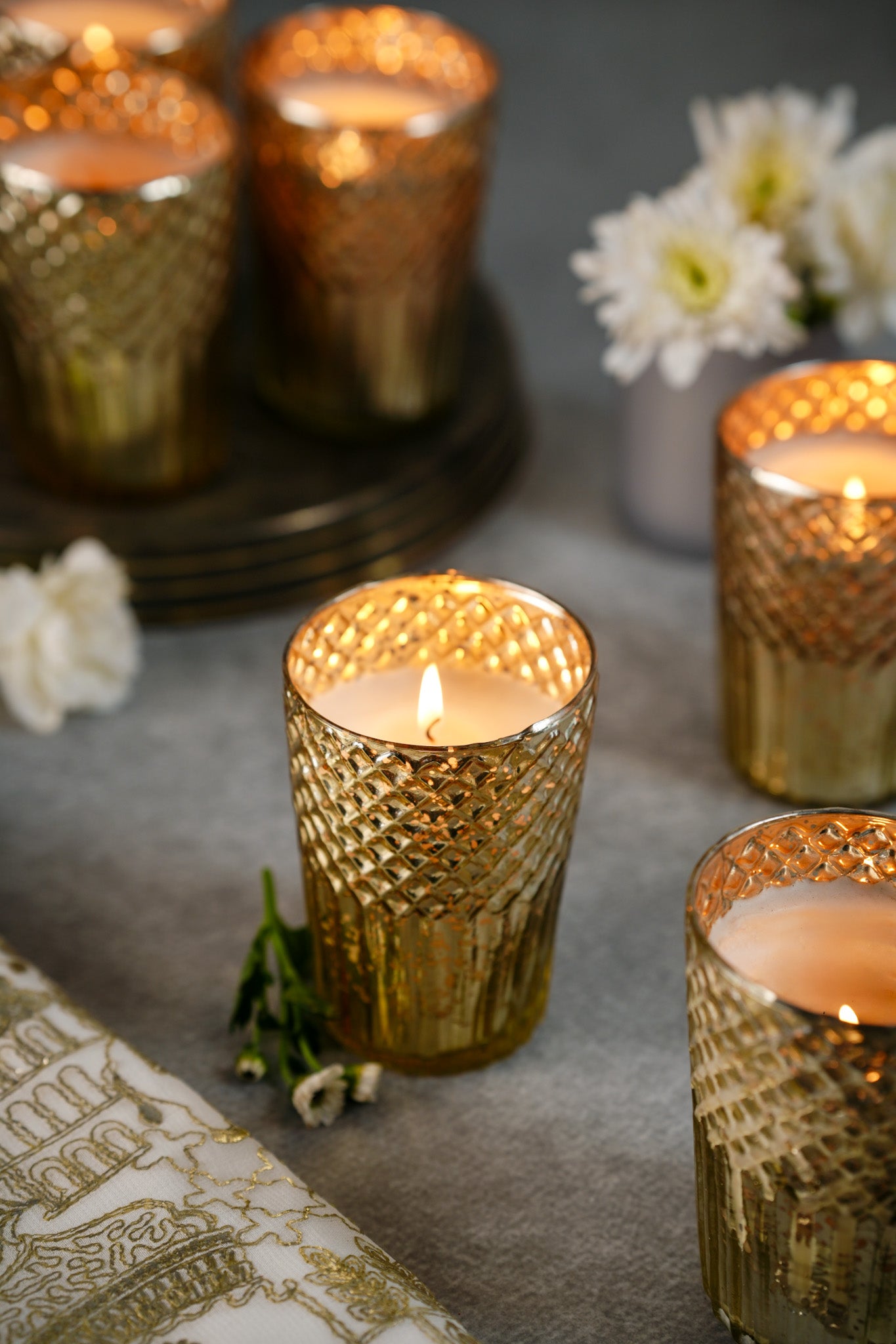 Tall Silver Textured Candle (Set of 2)