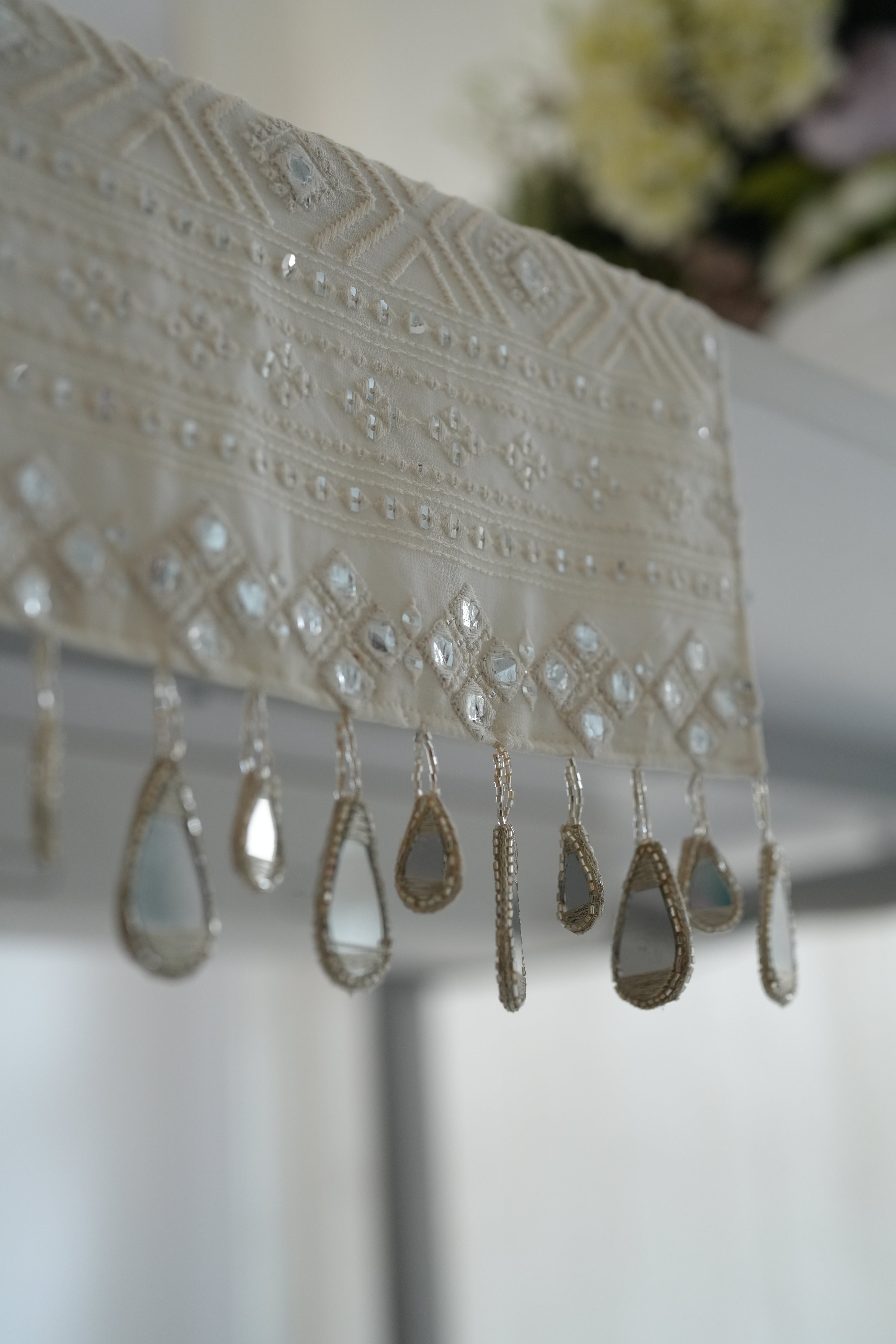 White mirror work with Mirror Danglers