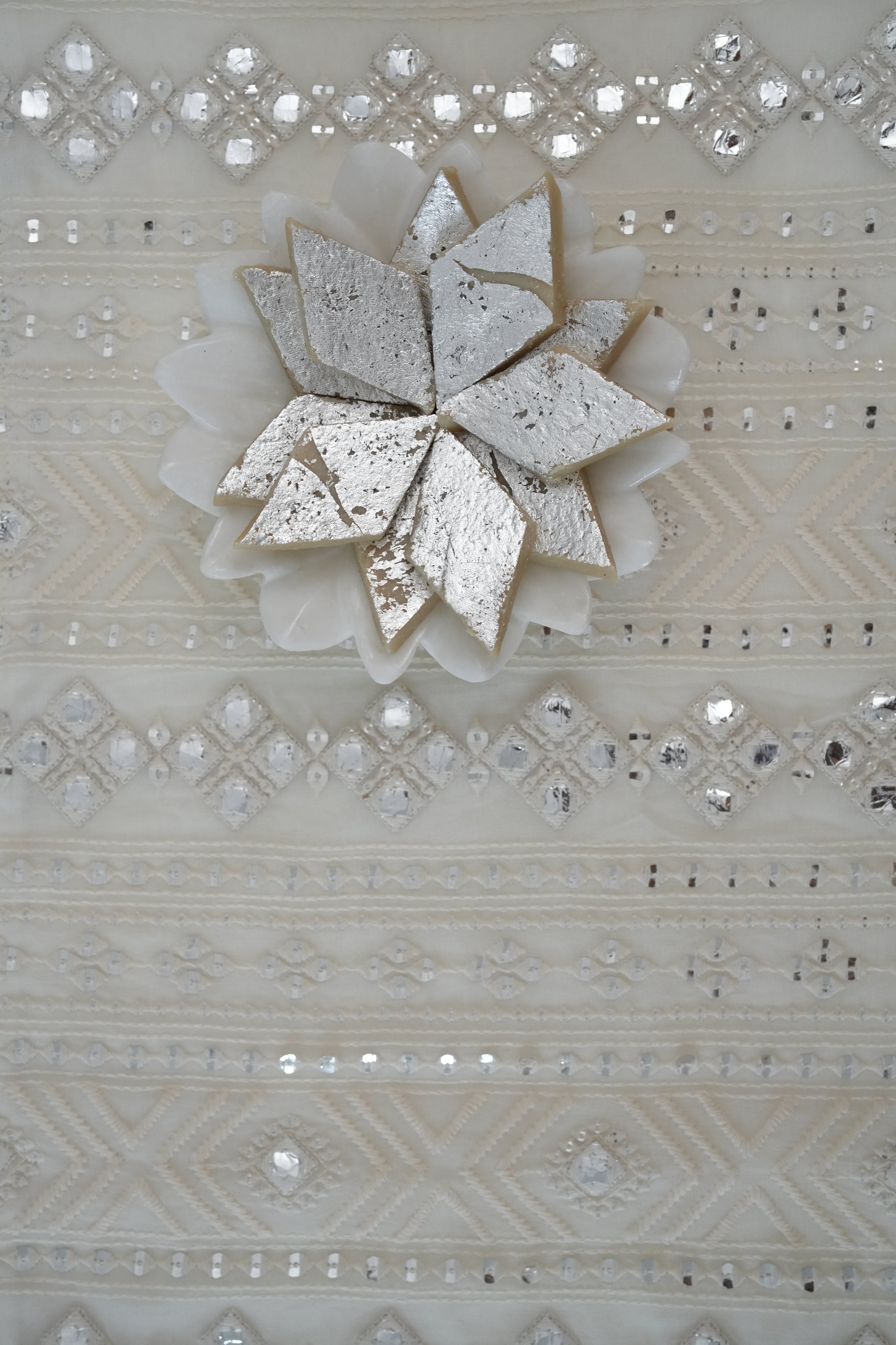 White mirror work with Mirror Danglers