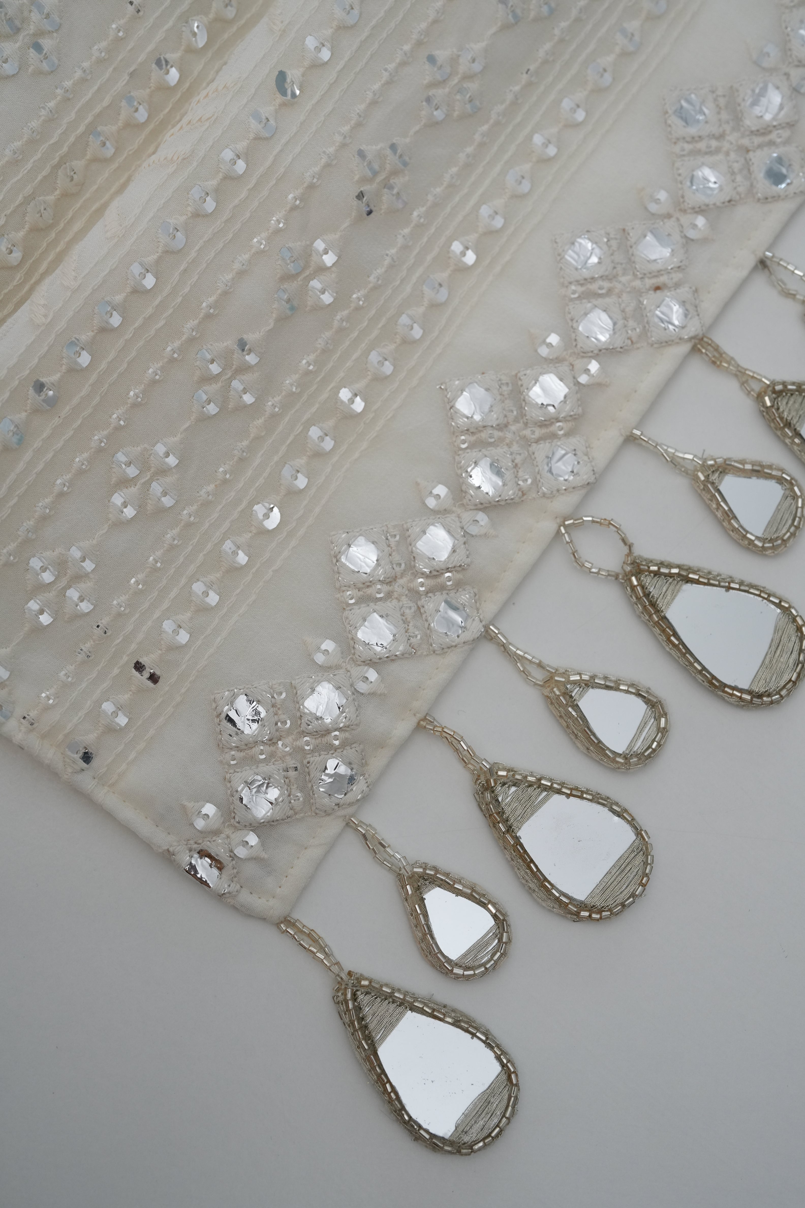 White mirror work with Mirror Danglers