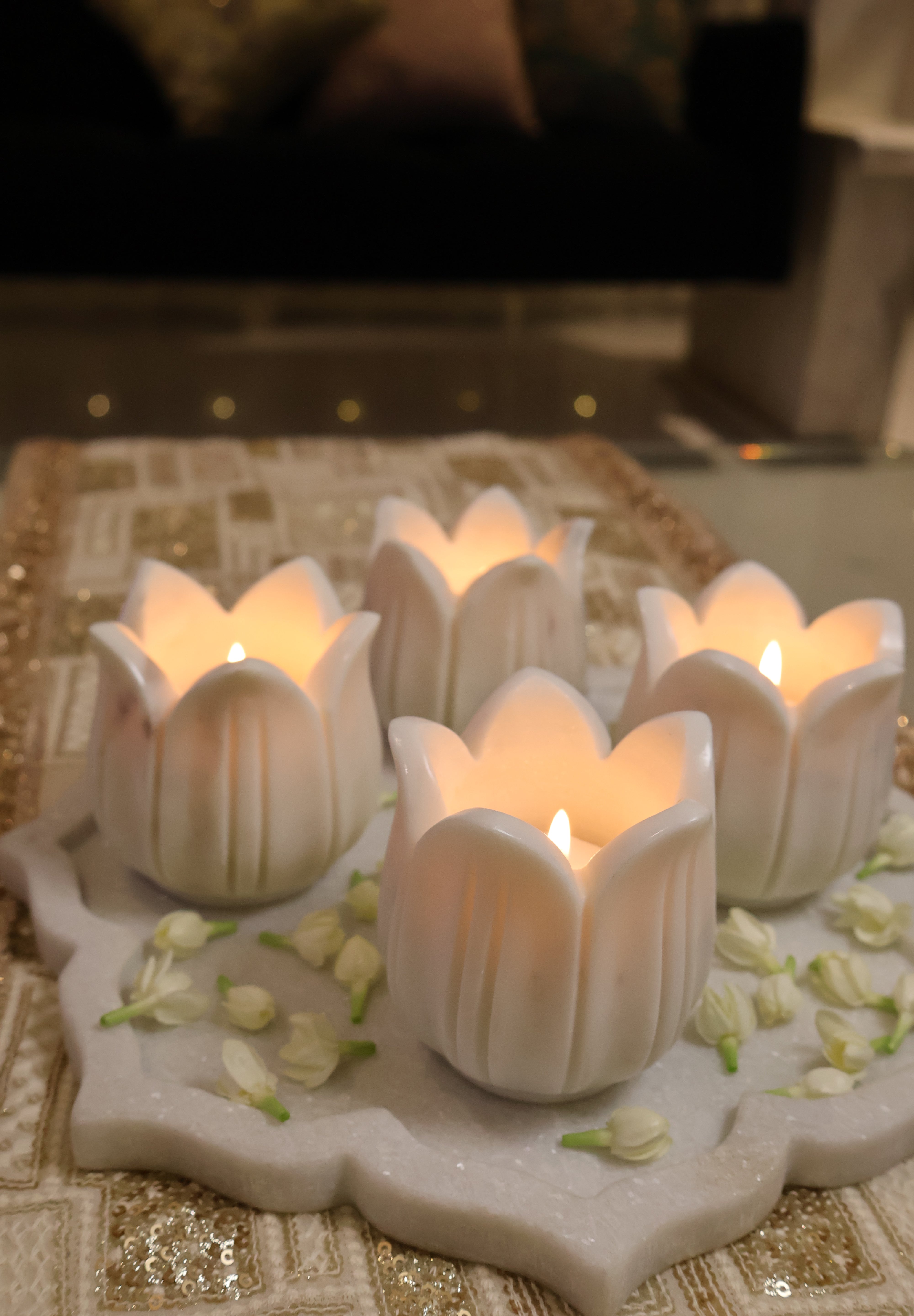 Marble t-candle holders - set of 2