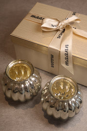 Ribbed Silver Candle Holder (Set of 2)