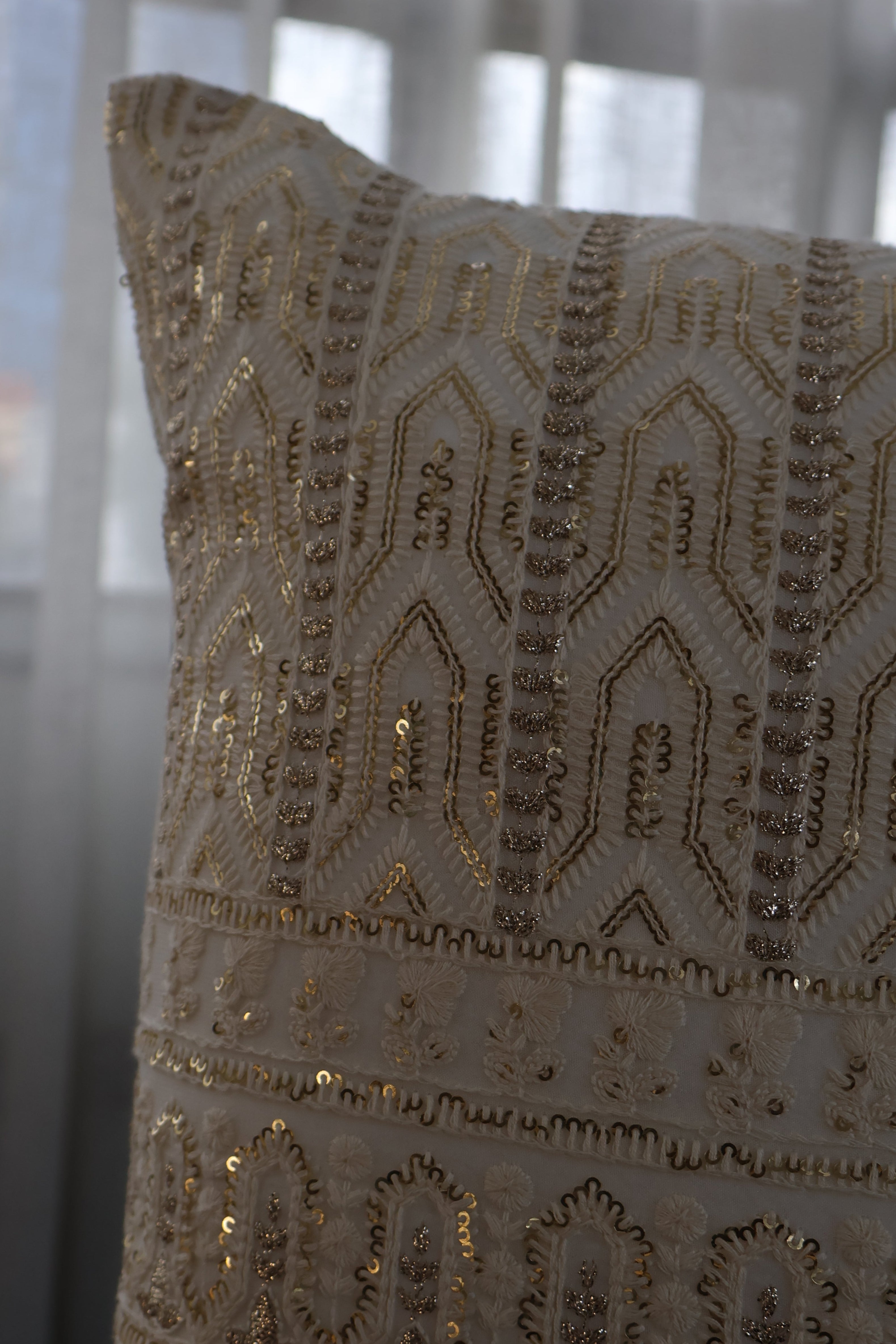 Ivory Gold Embroidered Cushion Cover  (Set of 2)