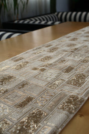 White Gold Sequence Table runner with Mirror Danglers