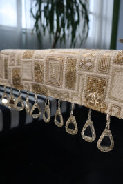 White Gold Sequence Table runner with Mirror Danglers