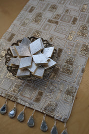 White Gold Sequence Table runner with Mirror Danglers