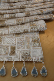 White Gold Sequence Table runner with Mirror Danglers