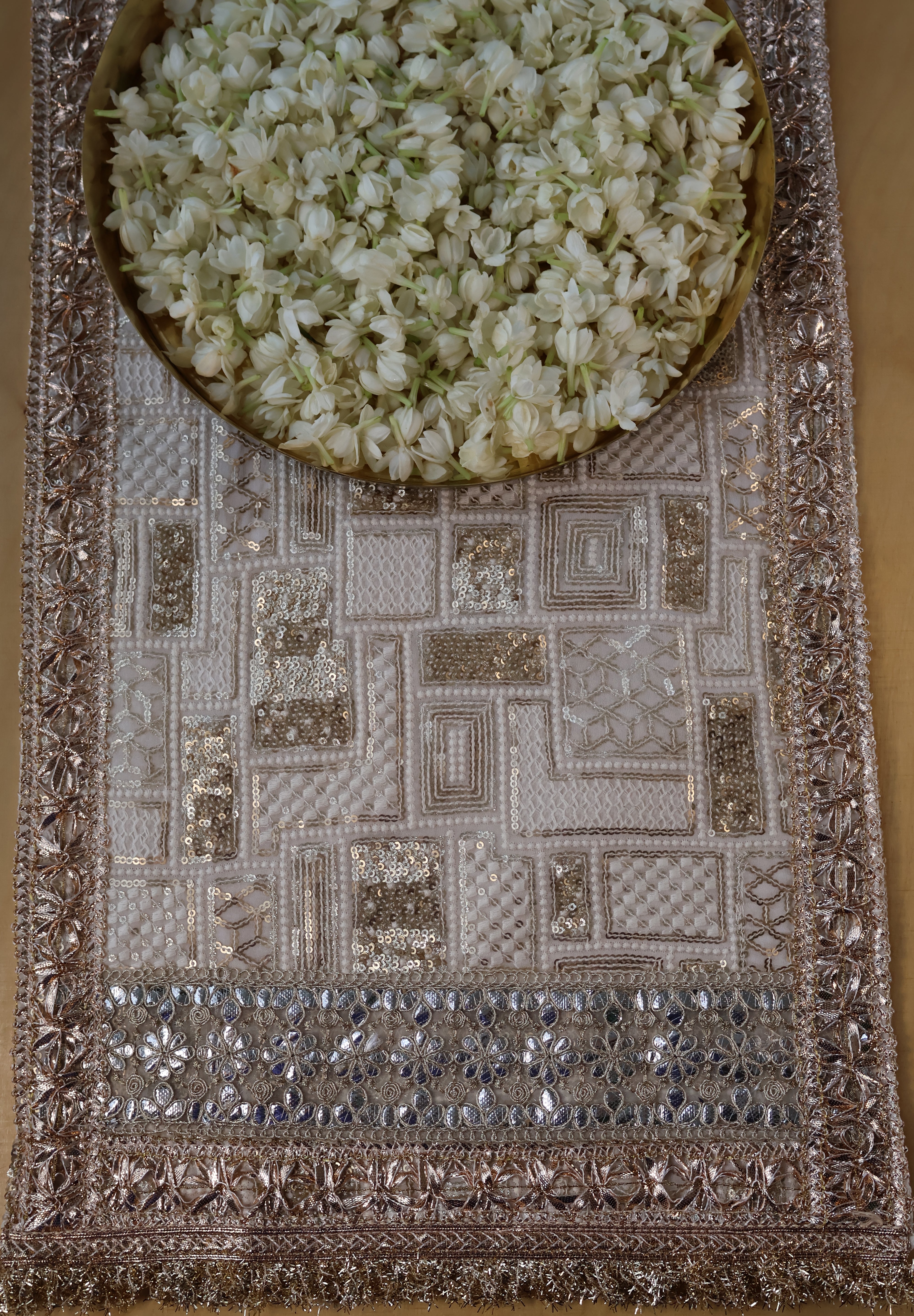 White Gold Sequence Traditional Table Runner