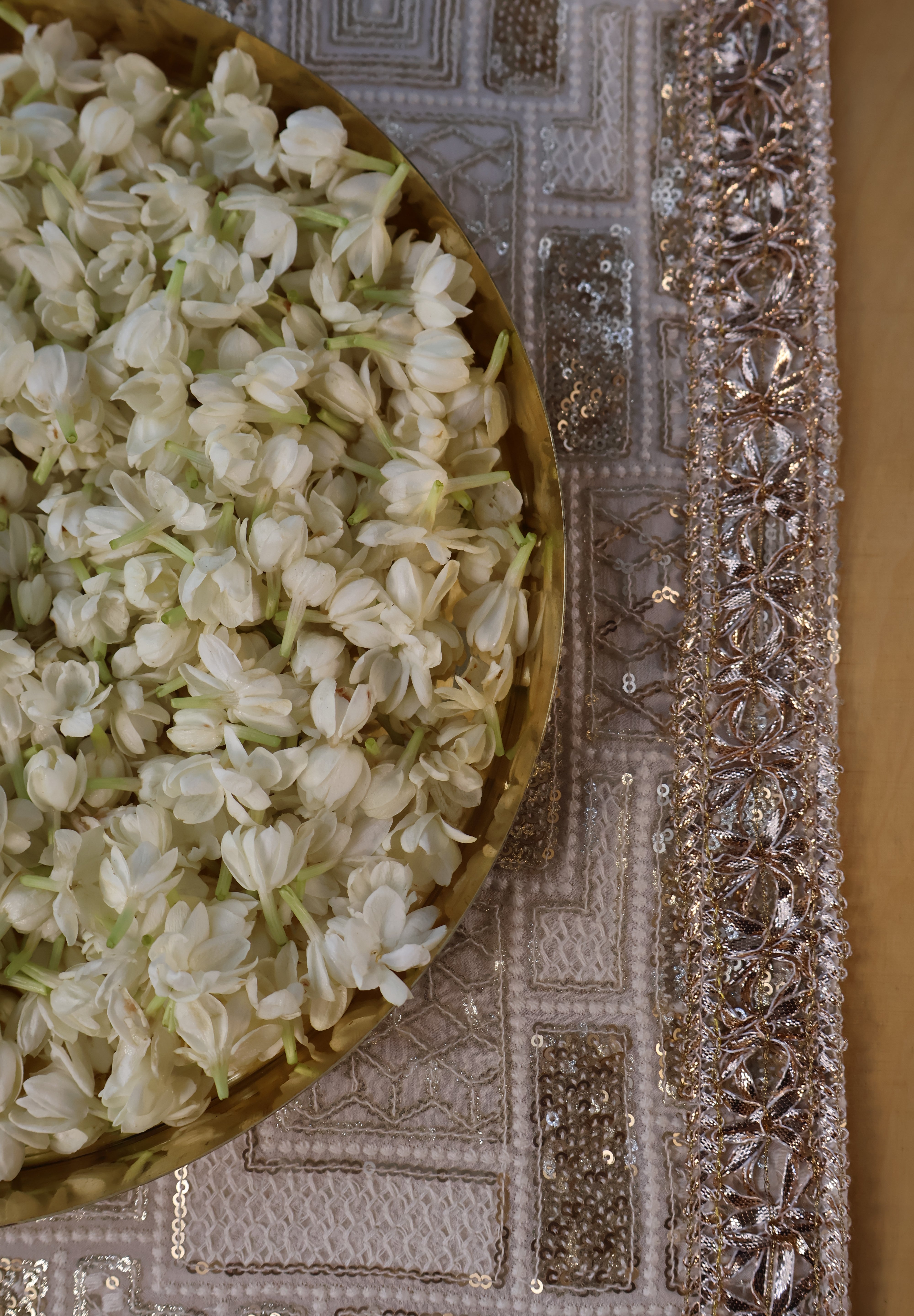 White Gold Sequence Traditional Table Runner