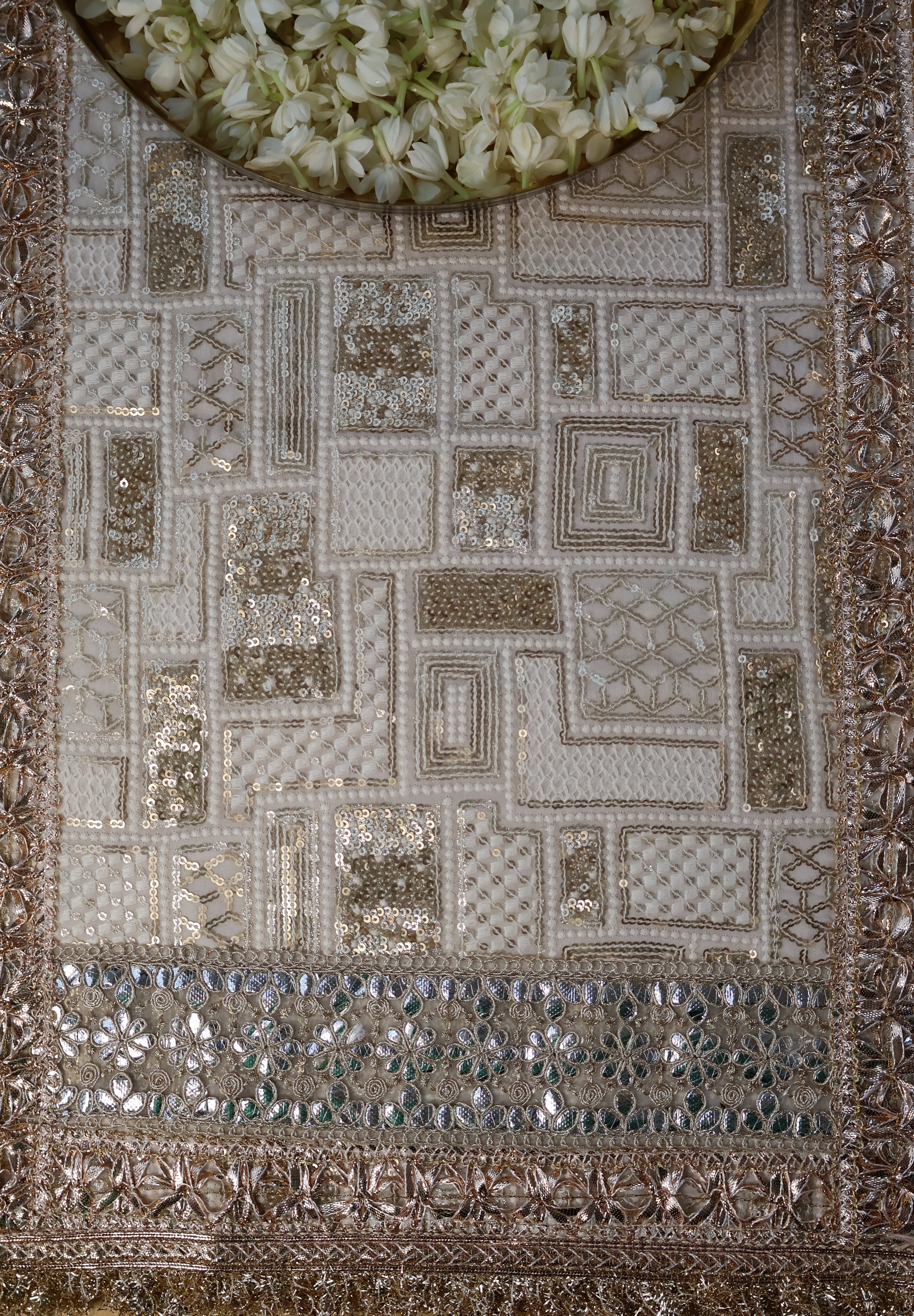 White Gold Sequence Traditional Table Runner