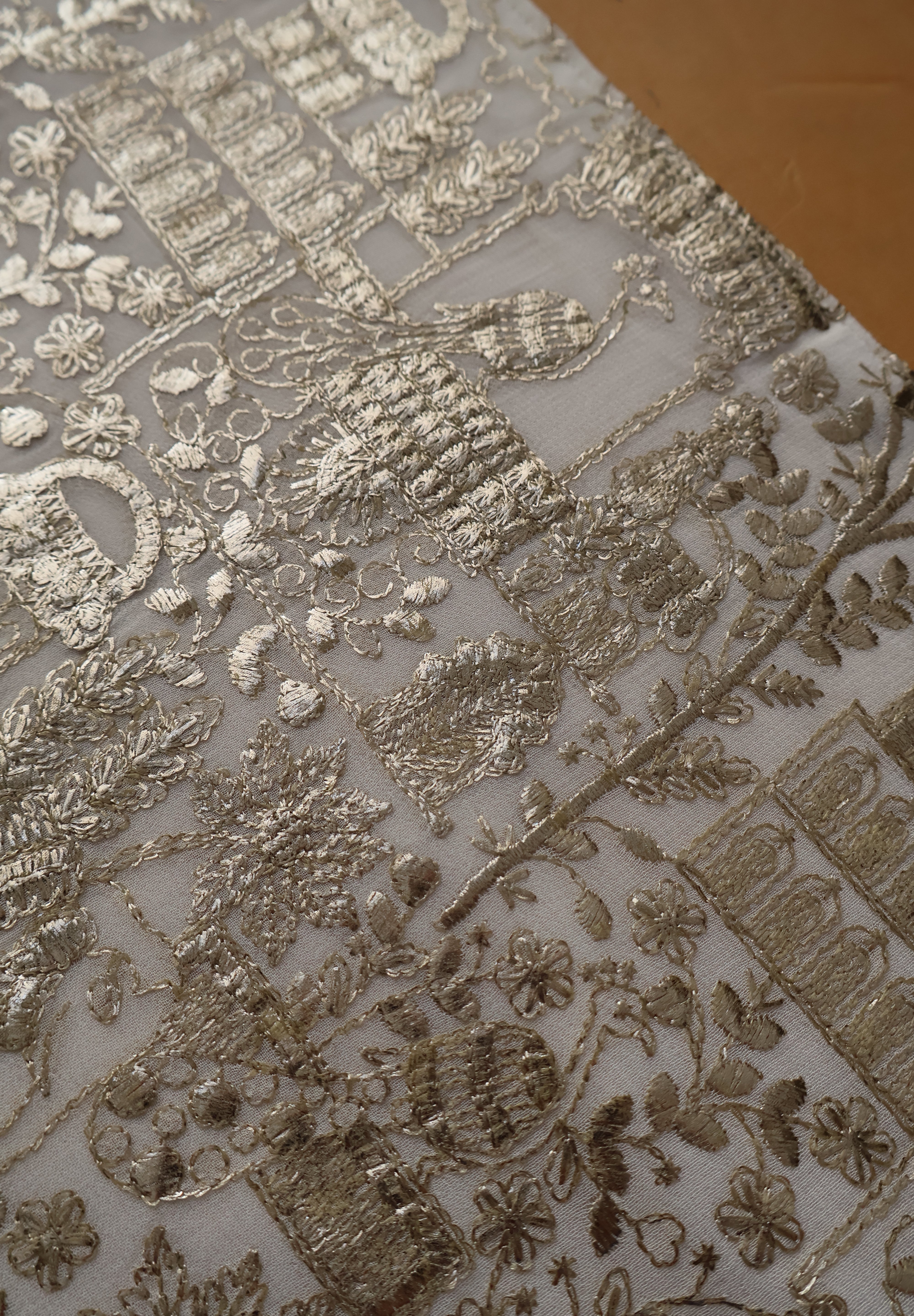 White Silver Peacock Table Runner