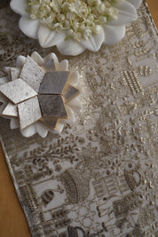 White Silver Peacock Table Runner
