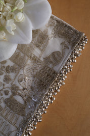 White Silver Peacock Table Runner