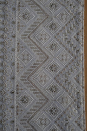 White Silver Zari Embroidered Table Runner