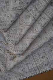 White Silver Zari Embroidered Table Runner