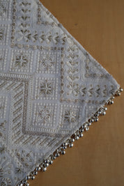 White Silver Zari Embroidered Table Runner