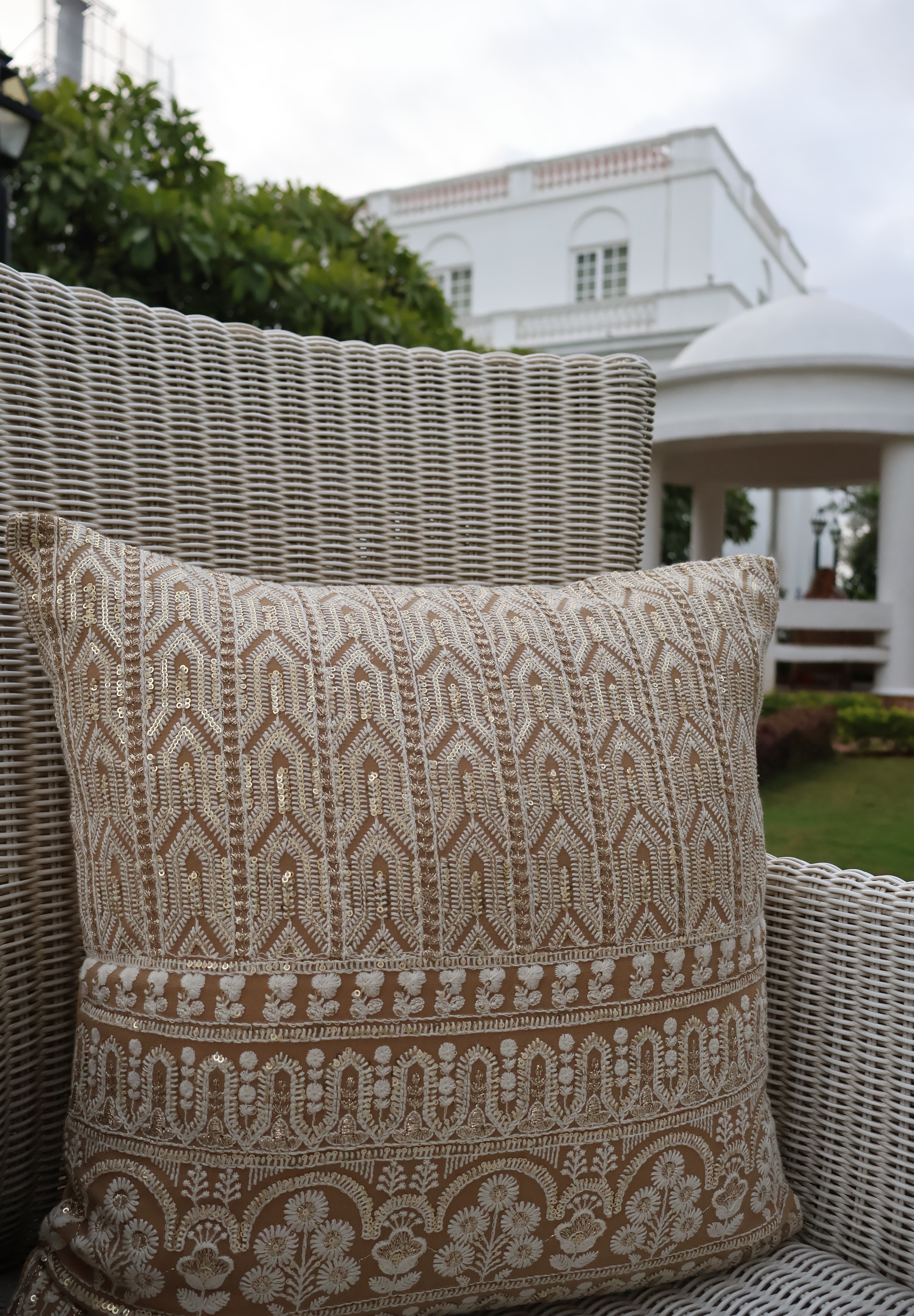 Brown Chikankari Cushion Cover (Set of 2)
