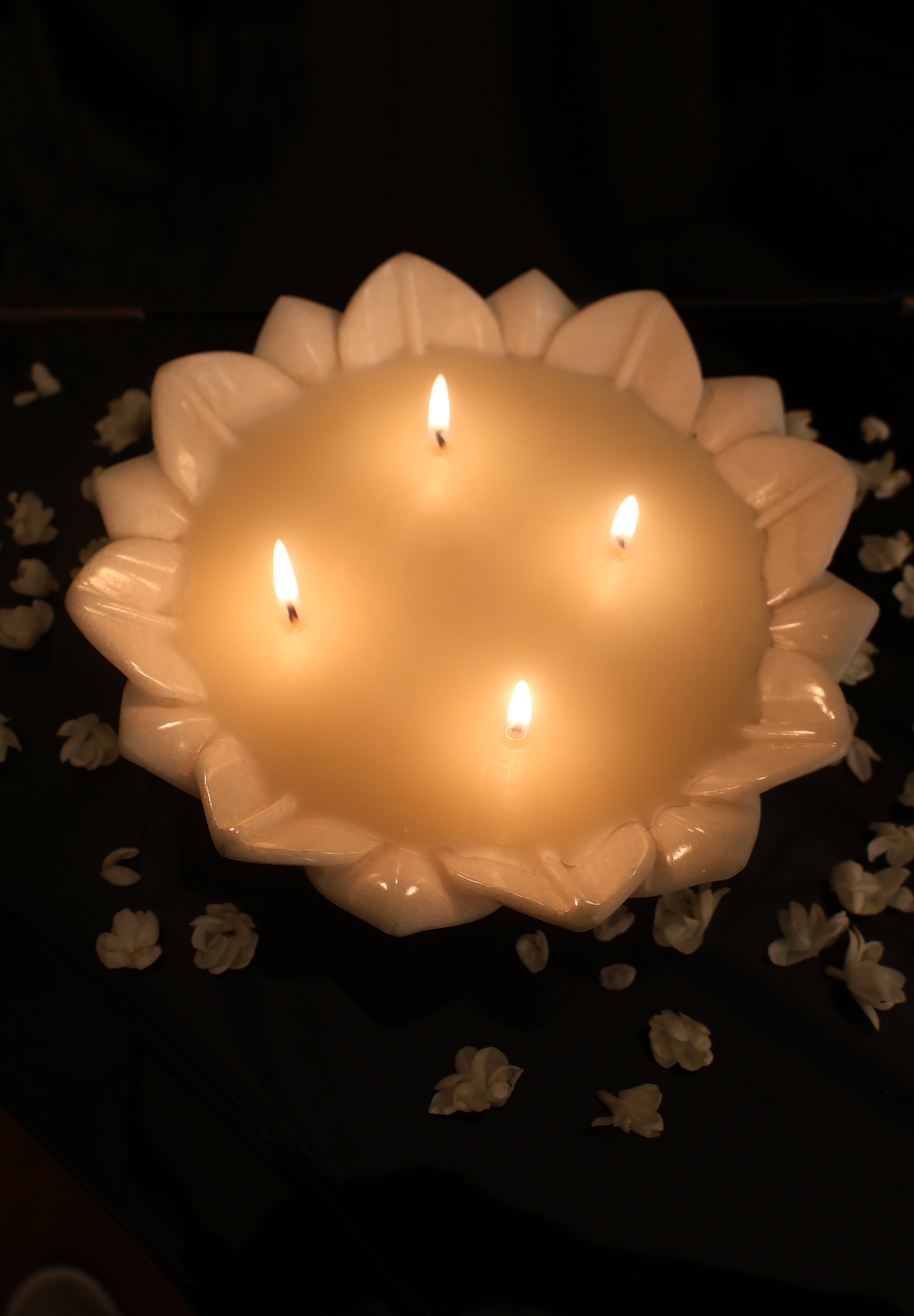 Marble Flower Filled Candle