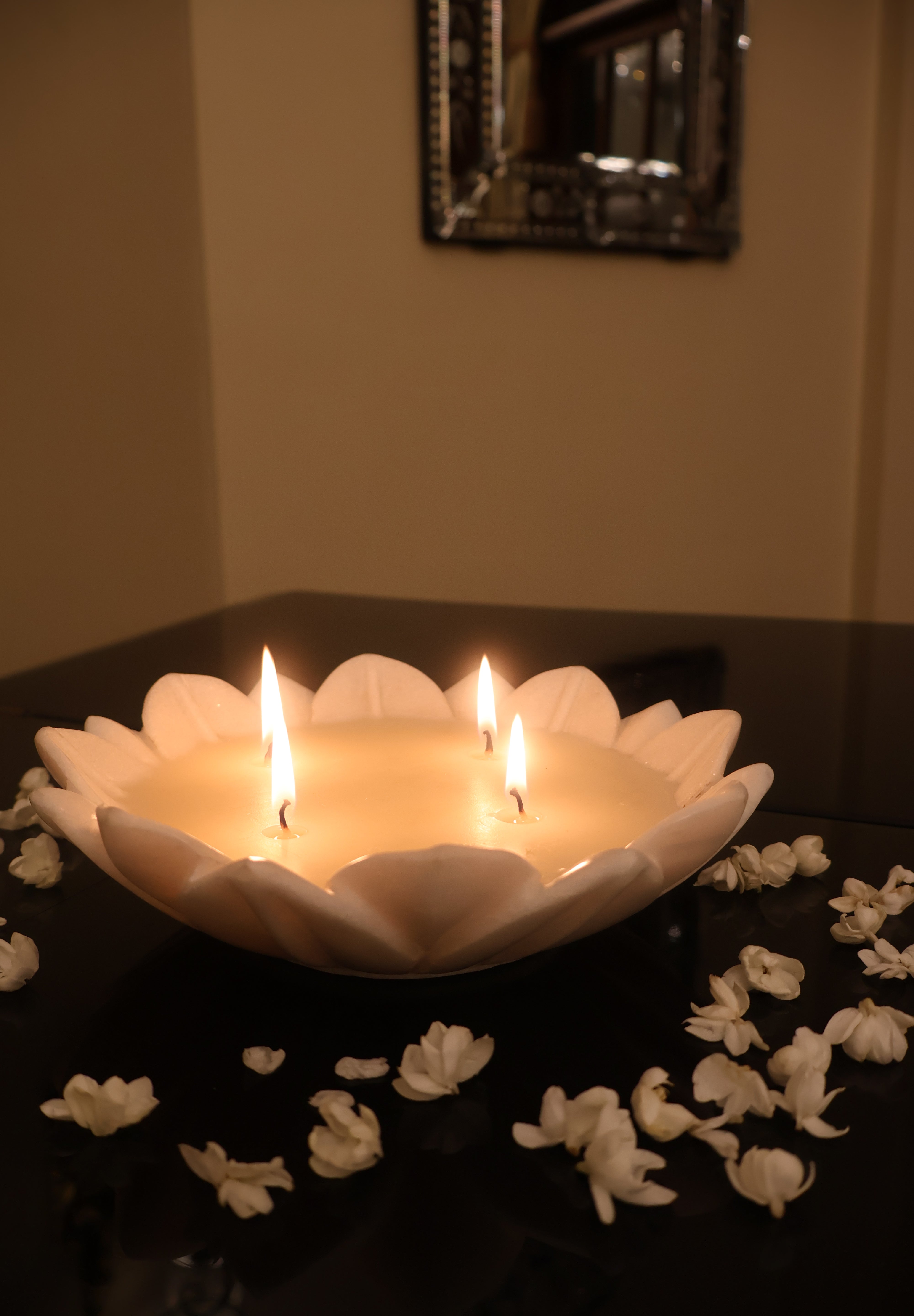 Marble Flower Filled Candle