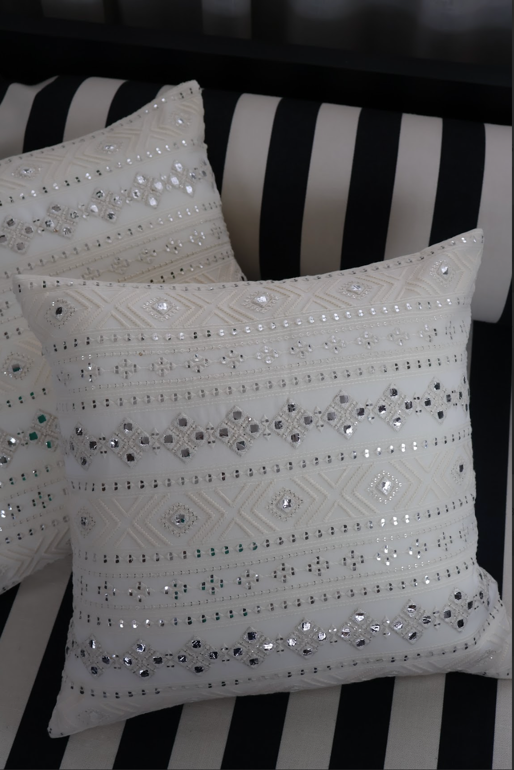 White Mirror Square Cushion Cover (Set of 2)