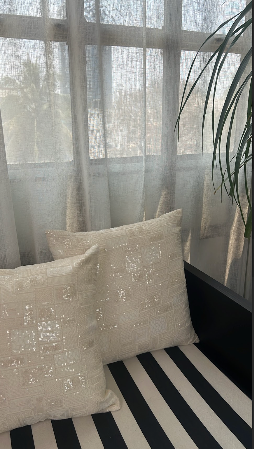 White Sequence Cushion Cover (Set of 2)