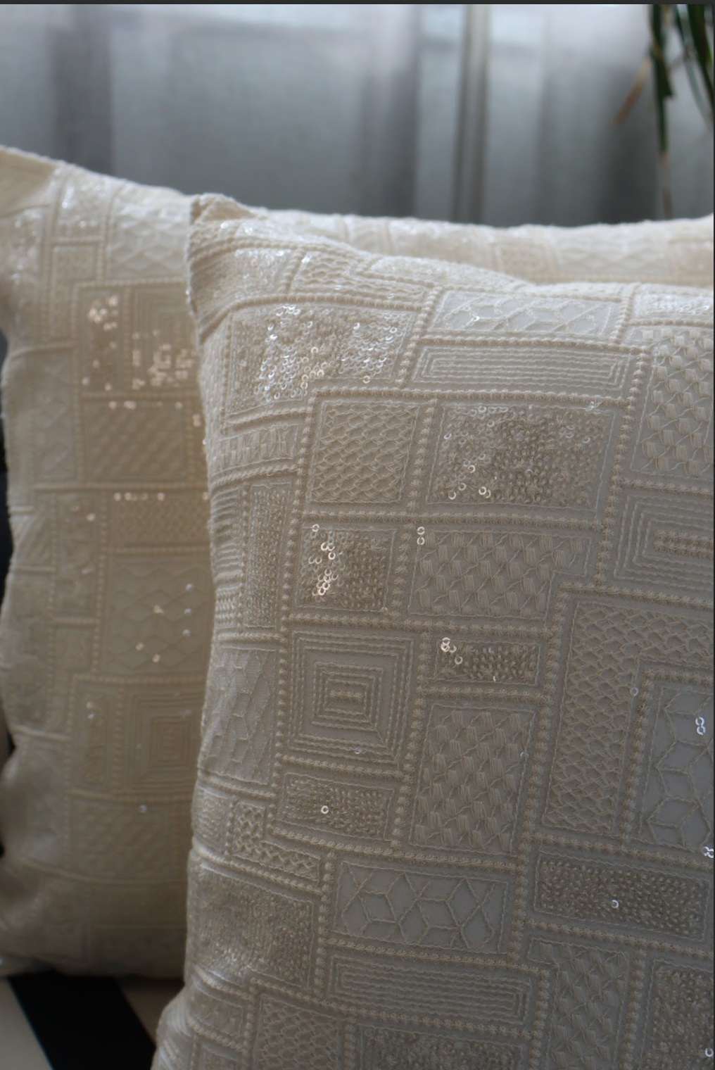 White Sequence Cushion Cover (Set of 2)