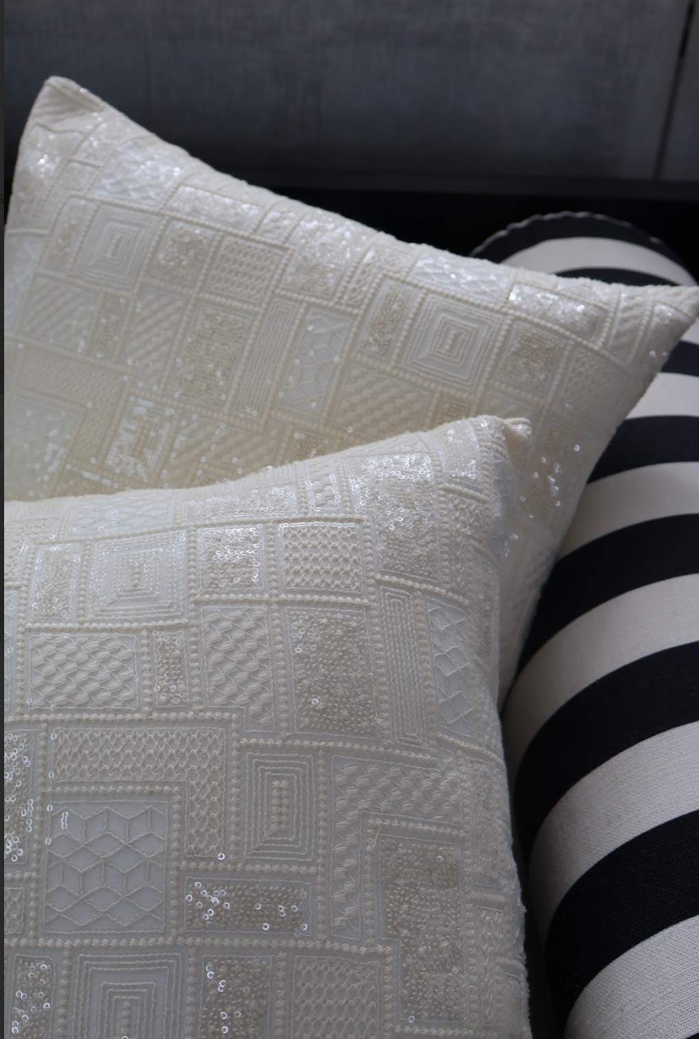 White Sequence Cushion Cover (Set of 2)