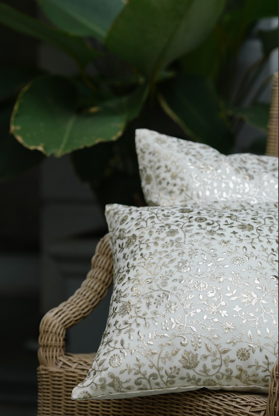 White Silver Flower Cushion Cover (Set of 2)