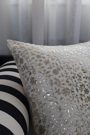 White Silver Flower Cushion Cover (Set of 2)