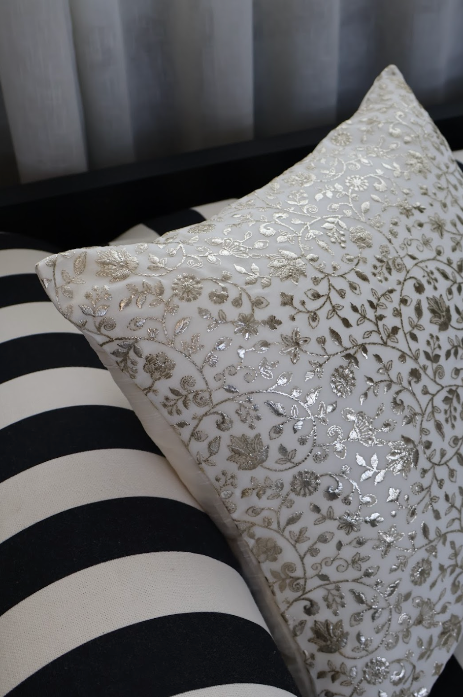 White Silver Flower Cushion Cover (Set of 2)