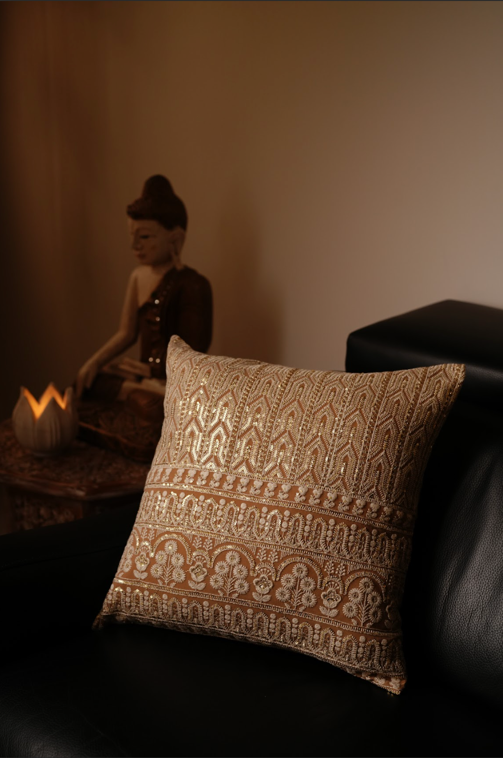 Brown Chikankari Cushion Cover (Set of 2)