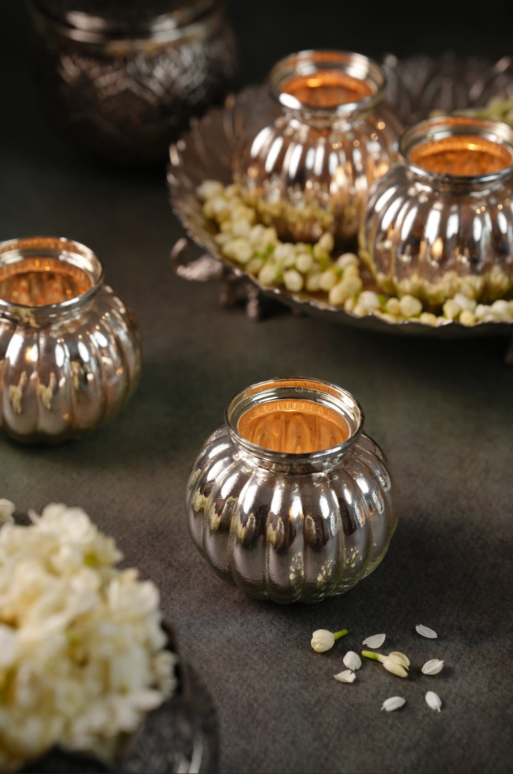 Ribbed Silver Candle Holder (Set of 2)